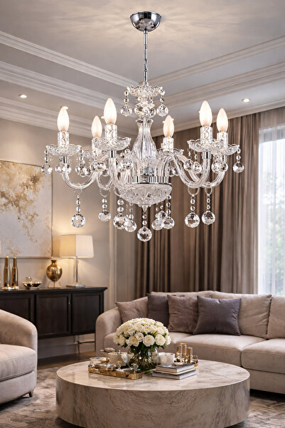 İstanbul Avize Almira 6'li Şeffaf Cam Kol Aydınlatma