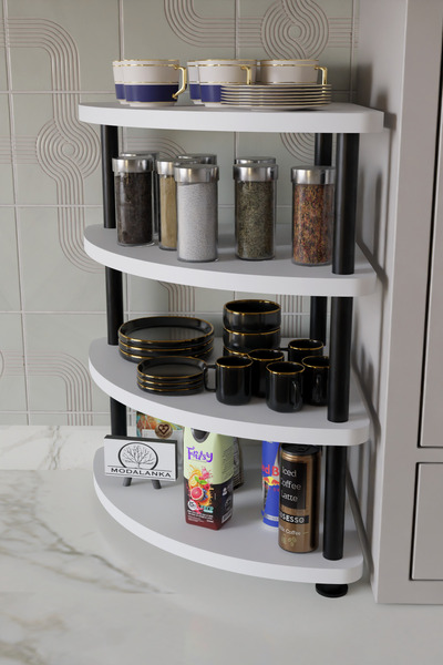 Modalanka 4 Katlı Köşe Mutfak Rafı Tezgah Üstü Baharatlık Kahvelik Bardaklık ...