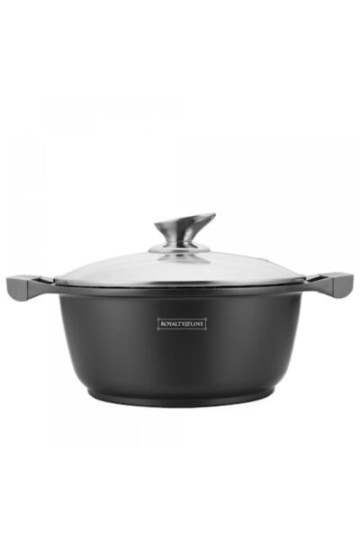 Royalty Line Oală cu capac de sticlă, interior din marmură, 24 cm, 4 l, neagră