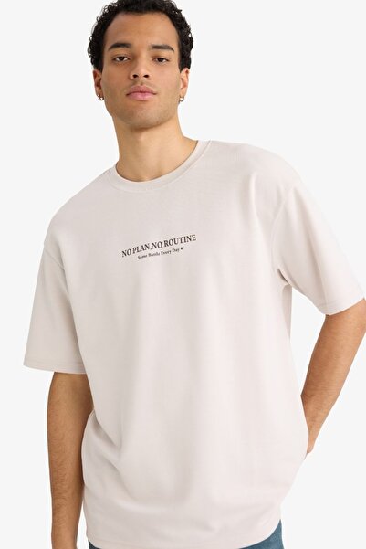 DeFacto Men's T-Shirt F8097Ax/Er22 Stone