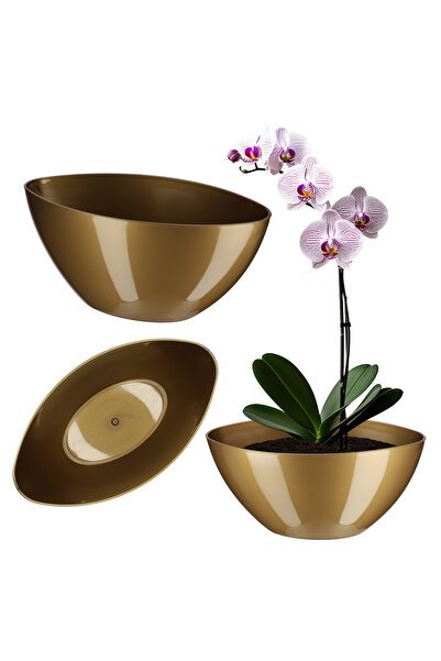 KADAX Ghiveci de flori 30cm oval, ghiveci de plante din plastic, auriu