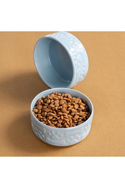 Pettrend Mavi Kedi Köpek Mama Kabı 2li Seramik Kabartmalı Kedi Köpek Mama ve ...