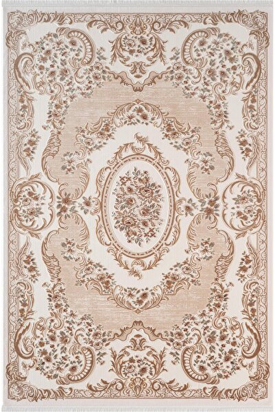 Karmen Halı Fontana FT004B Krem Bej Akrilik Halı Klasik Desen Pamuk Taban Toz...