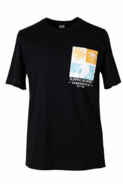trender 26Ydt1000025 Black Men's T-Shirt Surfing O Neck