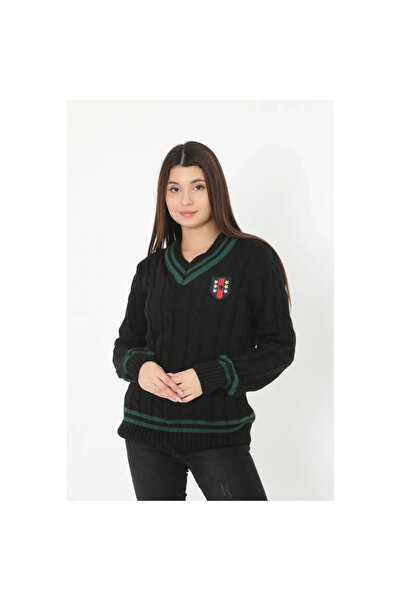 Narnuga V-Neck Knitted Sweater - Black -