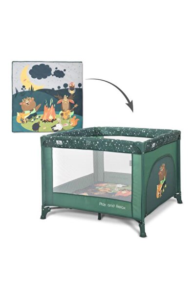 LORELLİ Foldable Baby Playpen Play N Relax 100x100x75cm, Side Zip Door, Green