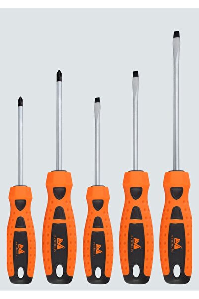 Evotools Set Șurubelnițe TPR Orange 5 Piese – Oțel Cromat ,Vârf Magnetic, Mân...