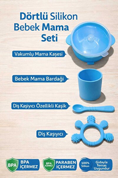 CKM silikon 4lü Silikon Mama Seti- Vakumlu Mama Kasesi Kaşığı Bardak Ve Diş K...