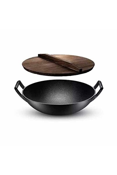 Perfect Home Wok Cast Iron with Wooden Lid – 36.5 cm