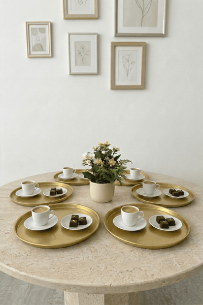 Sarkap Home 6'lı Yuvarlak Sunumluk Tepsi - Gold