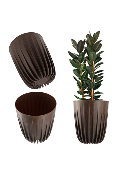 KADAX Flowerpot with Insert 25x30cm Round Plastic Cover Insert, Brown