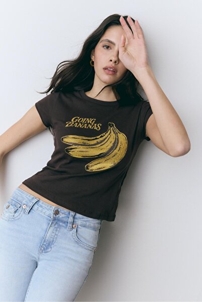 Stradivarius Kısa kollu muz t-shirt