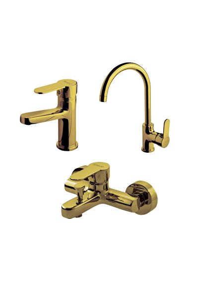 Newarc طقم حوض دومينو جولد للحمام والمطبخ، طقم من 3 قطع 971528-971518-971538