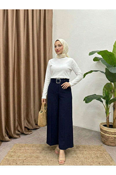 Naknaku Belt Detail Trousers-Navy Blue