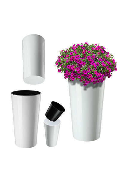 KADAX Ghiveci de flori 36cm, capac cu insert, ghiveci de flori din plastic, alb