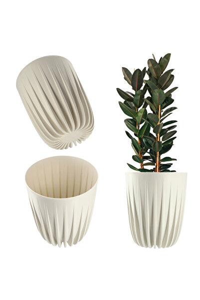 KADAX Ghiveci cu insert 14,5x17cm, capac rotund din plastic, crem