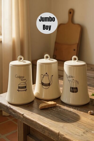 Saule 3 Lü Vakumlu Jumbo Boy Coffe Sugar Tea Kavanoz Seti 1 Lt