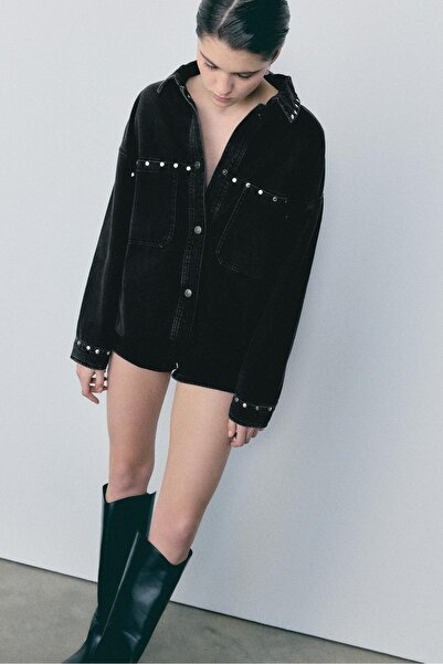 Stradivarius Kısa zımbalı denim ince ceket