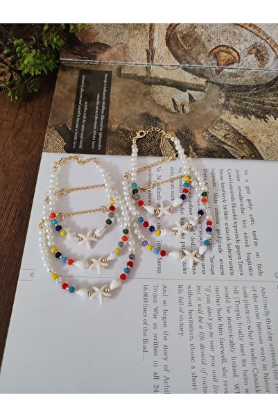 elbi bijuteri Pearl Detailed Sea Star Triple Bracelet