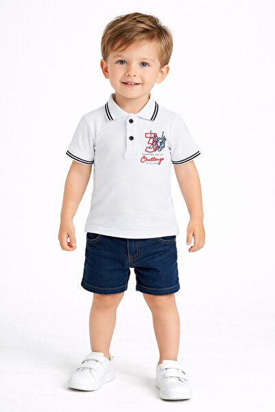 Chicsy Baby Erkek Bebek Polo Yaka Turuncu Tişört Kot Şort 2’li Yazlık Takım