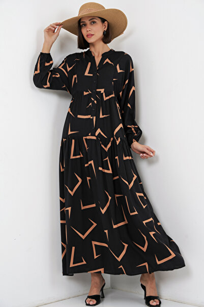 Bigdart Women's Patterned Long Hijab Dress 2585 - H. Black