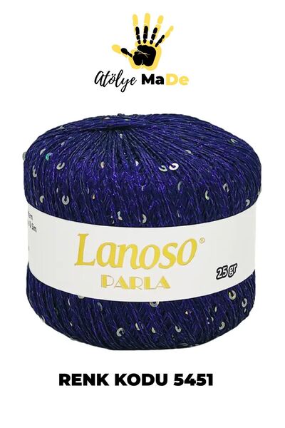 Lanoso Parla 5451 - Yumuşak Simli Pullu El Örgü İpi - %75 Glitter Yarn %25 Pa...