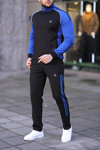 Fors Life New Season Men's Piped Tracksuit Set, Blue Black