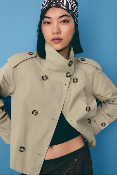 Stradivarius معطف واقٍ من المطر بياقة عالية حزام