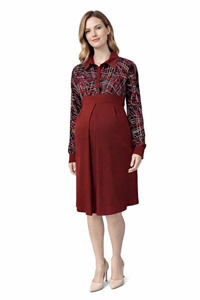 Desen Hamile Giyim Pileli Uzun Kollu Tesettür Hamile Tunik