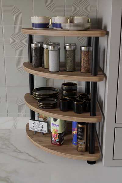 Modalanka 4 Katlı Köşe Mutfak Rafı Tezgah Üstü Baharatlık Kahvelik Bardaklık ...