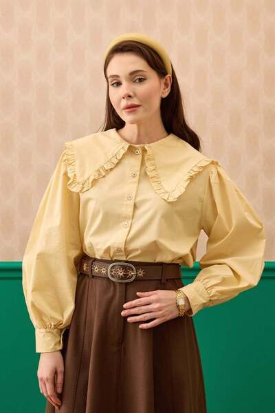 Ceylan Otantik Butter Yellow Ruffled Crop Shirt