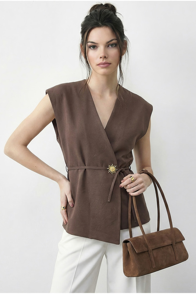 Bianco Lucci Curea elegantă cu nasturi pentru femei țesut vestă 11145 60283987