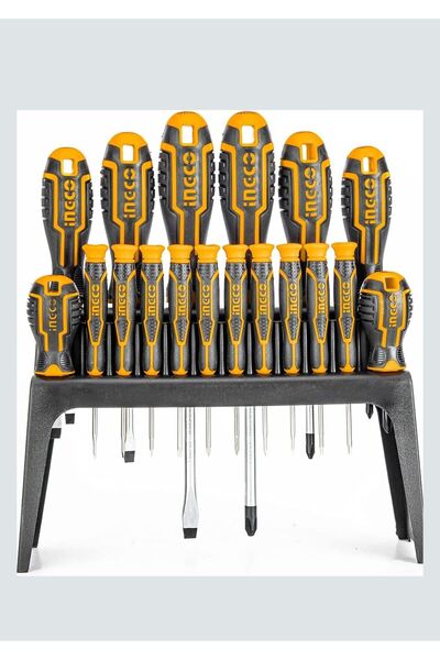 Ingco 18 Piece CR-V Screwdriver Set – Magnetic Tip, Soft Grip, With Wall Mount