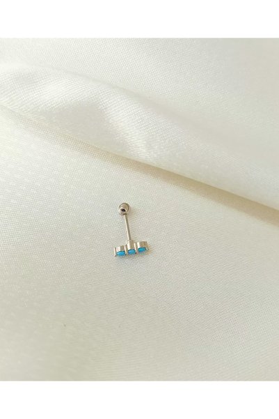 LUX 3 Taşlı Turkuaz Firuze Tragus Helix Kıkırdak Küpe - 316L Cerrahi Çelik