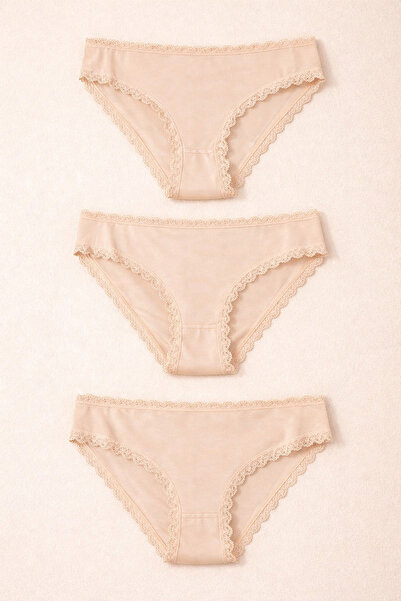 BONY SOCKS Ženske trodelne Čipka pakovanja Osnovni slip gaćica kožne boje