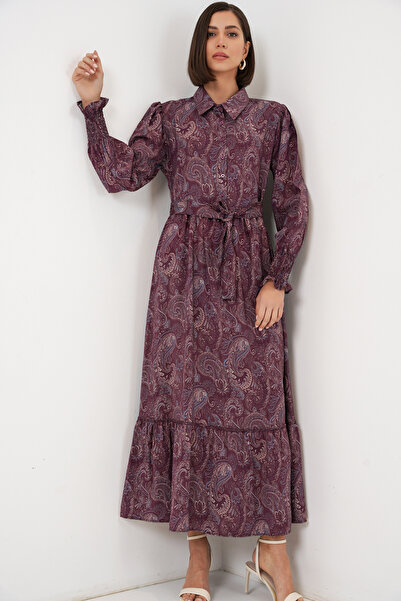 Bigdart Women's Belted Hijab Dress 2589 - Burgundy