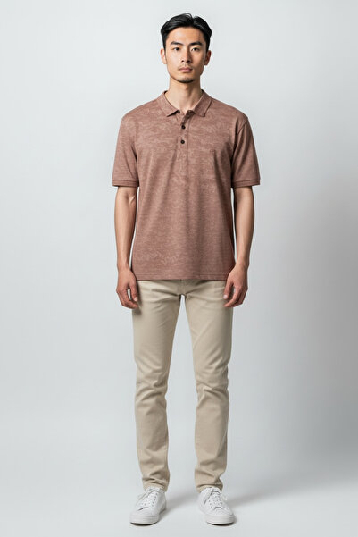 KAMER Men's Modern Fit Shirt Collar Patterned Taba T-Shirt 5064t