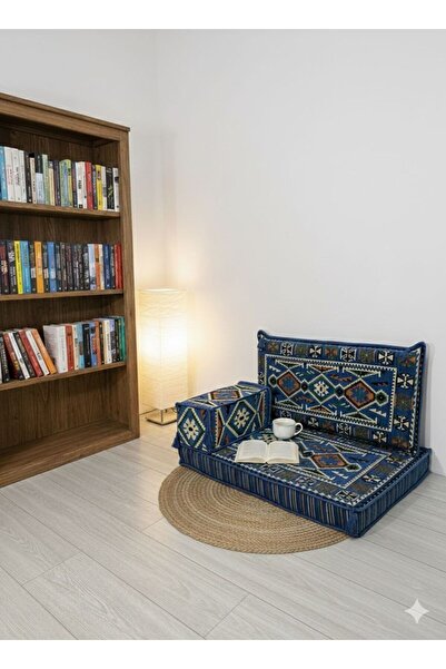 BAKIRÖZÜ HOME Şark Köşesi Takımı , 95 Cm Yer Minderi Takımı Anadolu Mavi Mode...