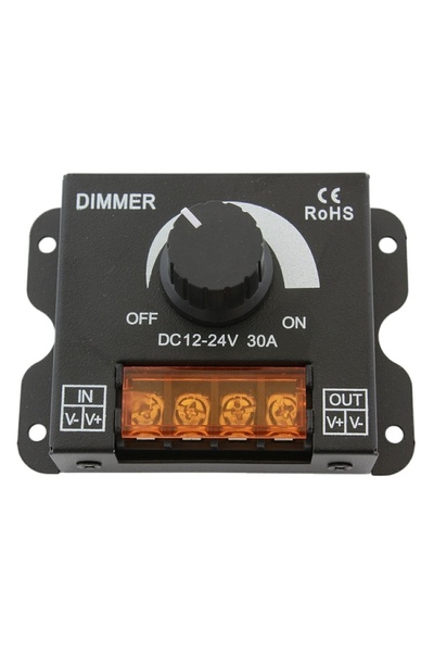 zola Rotary LED Dimmer 360W, 12/24V DC, IN/OUT, Metal, 8.7 x 6.2 x 3.6 cm, Black