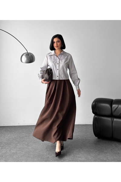 RACE FASHİON Striped Shirt & Pleated Skirt Hijab Set Rc9024