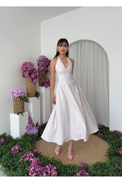 ETİKAFASHION Halter Yaka Kloş Elbise