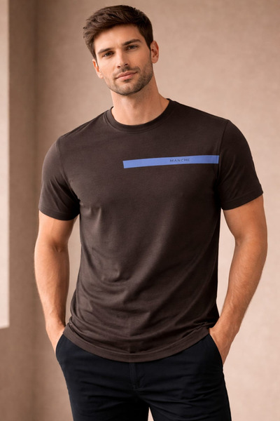 Manche Muška majica 21-10594 Chest Štampano smeđa