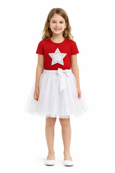 SEVİL GÖSTERİ & OKUL KIYAFETLERİ 23 April Show Outfit Girls' Skirted T-Shirt Set