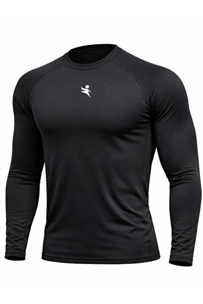 FIGHTR Erkek Siyah Compression Uzun Kollu Spor Tişört – Micro Kumaş Slim Fit ...