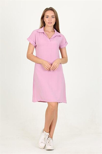 Dipmoda Women's powder shirt with collar and sleeve detail, midi length ayrob...