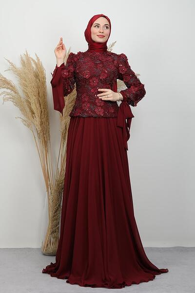 lizatesettür Zafira İşleme Abiye Takım Bordo