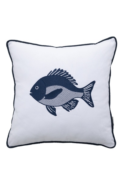 Mudo Concept MARİN FISH NAKIŞLI KIRLENT BEYAZ LACİVERT 50X50 CM