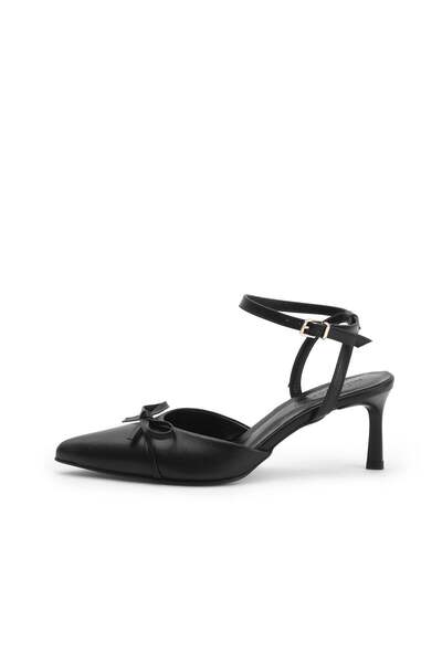 Mio Gusto Bethany Genuine Leather Black Color Bowknot Women's Heeled Shoes