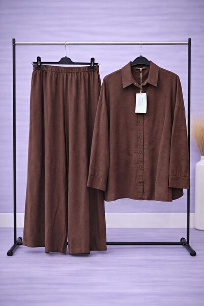 Ceremony Kahverengi Oversize Gömlek Pantolon İkili Takım