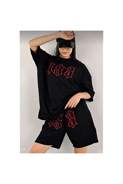 Narnuga Embroidered Shorts Set - Black -